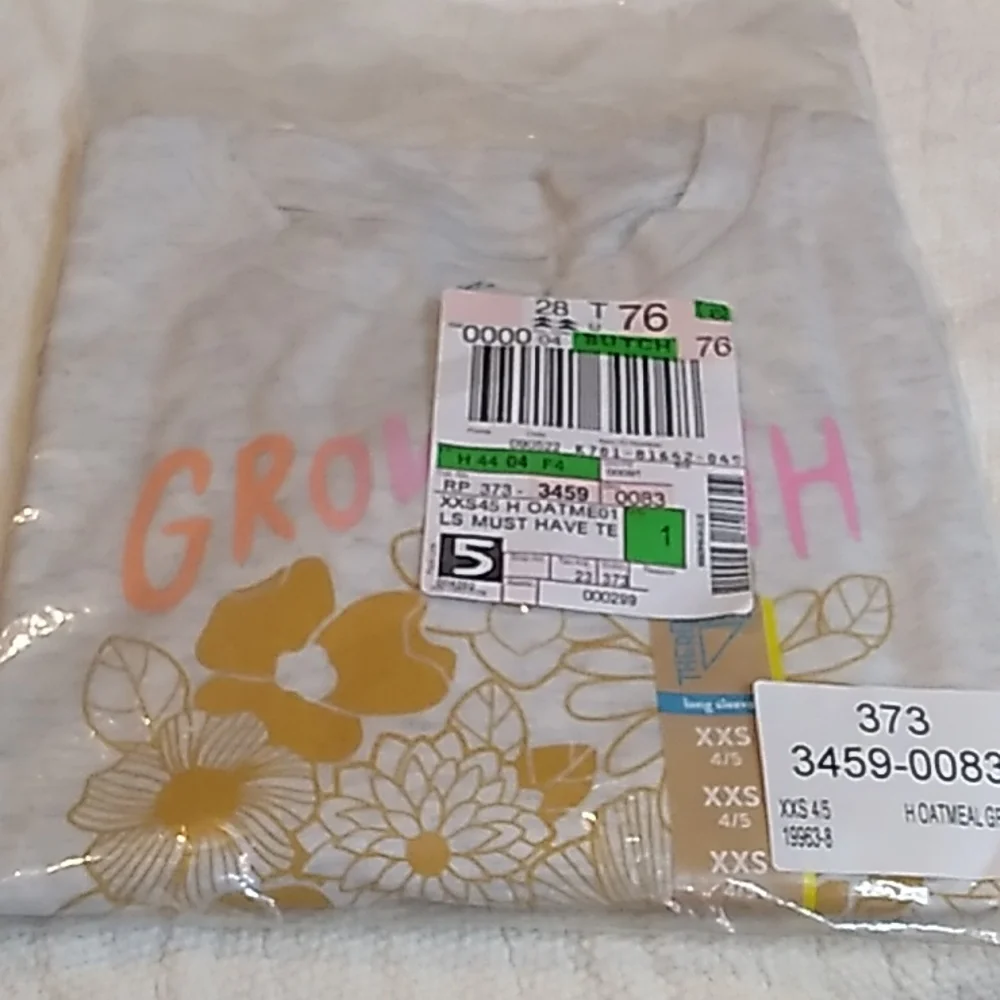 Thereabouts Tshirt Girks size XXS 4/5 Grow with the Flow in Gray long sleeve - Picture 3 of 7